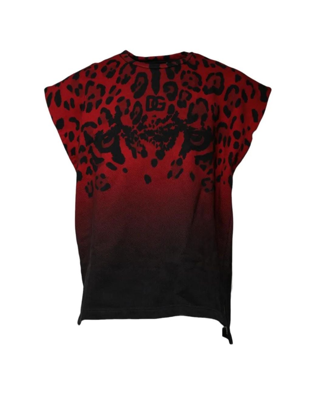 Dolce & Gabbana Red Leopard-Print Sleeveless T-Shirt for men