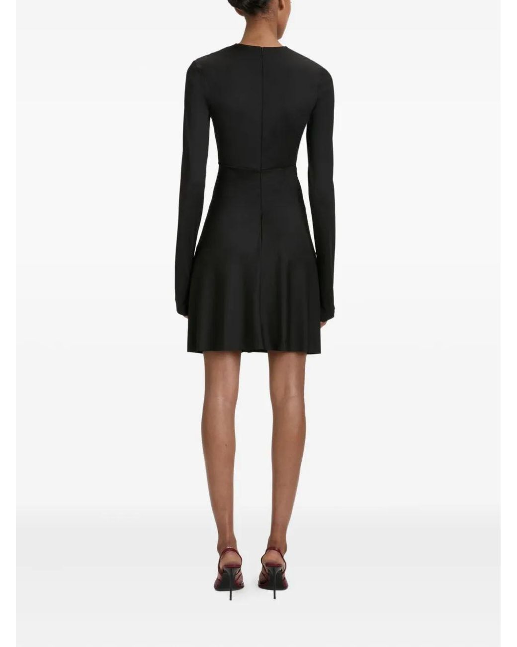 Victoria Beckham Black Long-Sleeve V-Neck Mini Dress