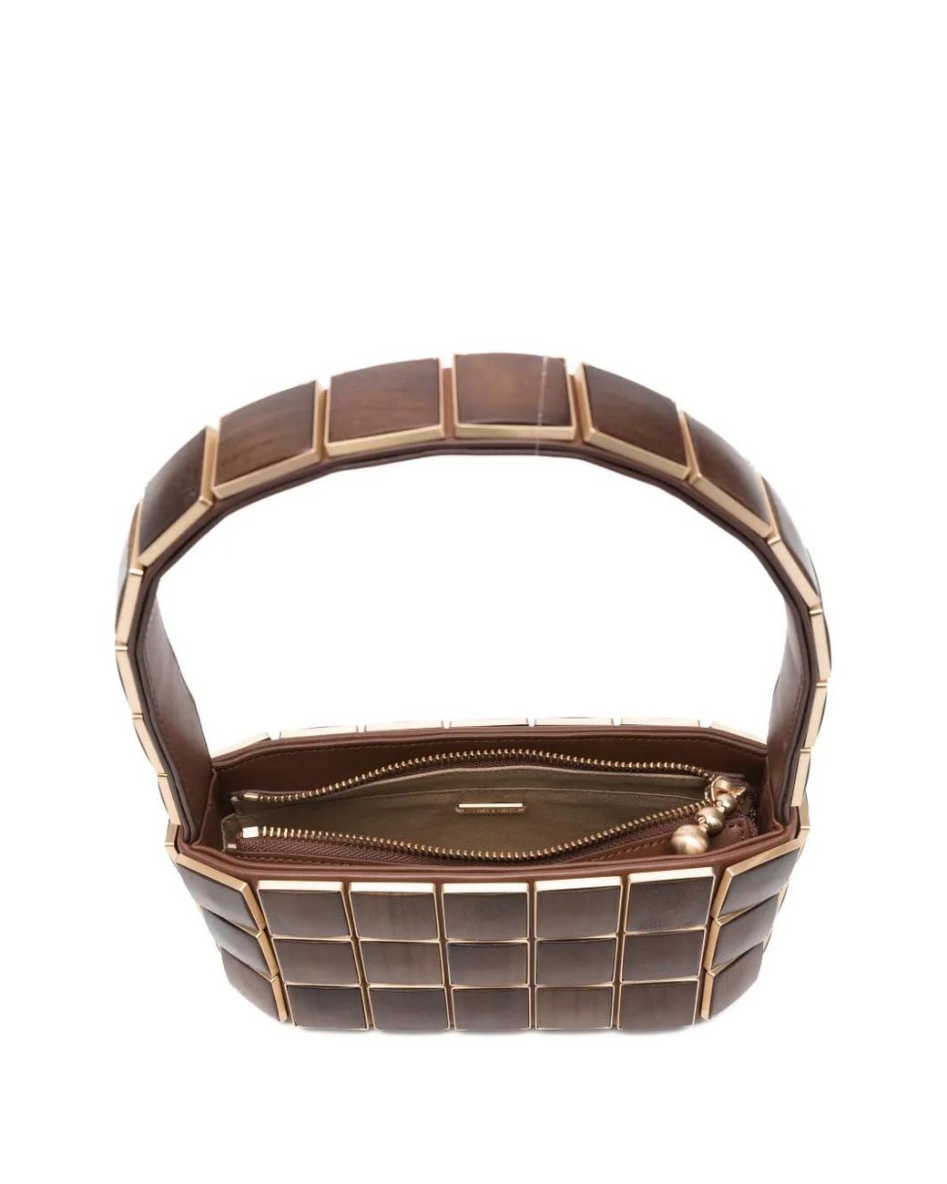 Cult Gaia Brown Romy Panelled-Wood Shoulder Bag