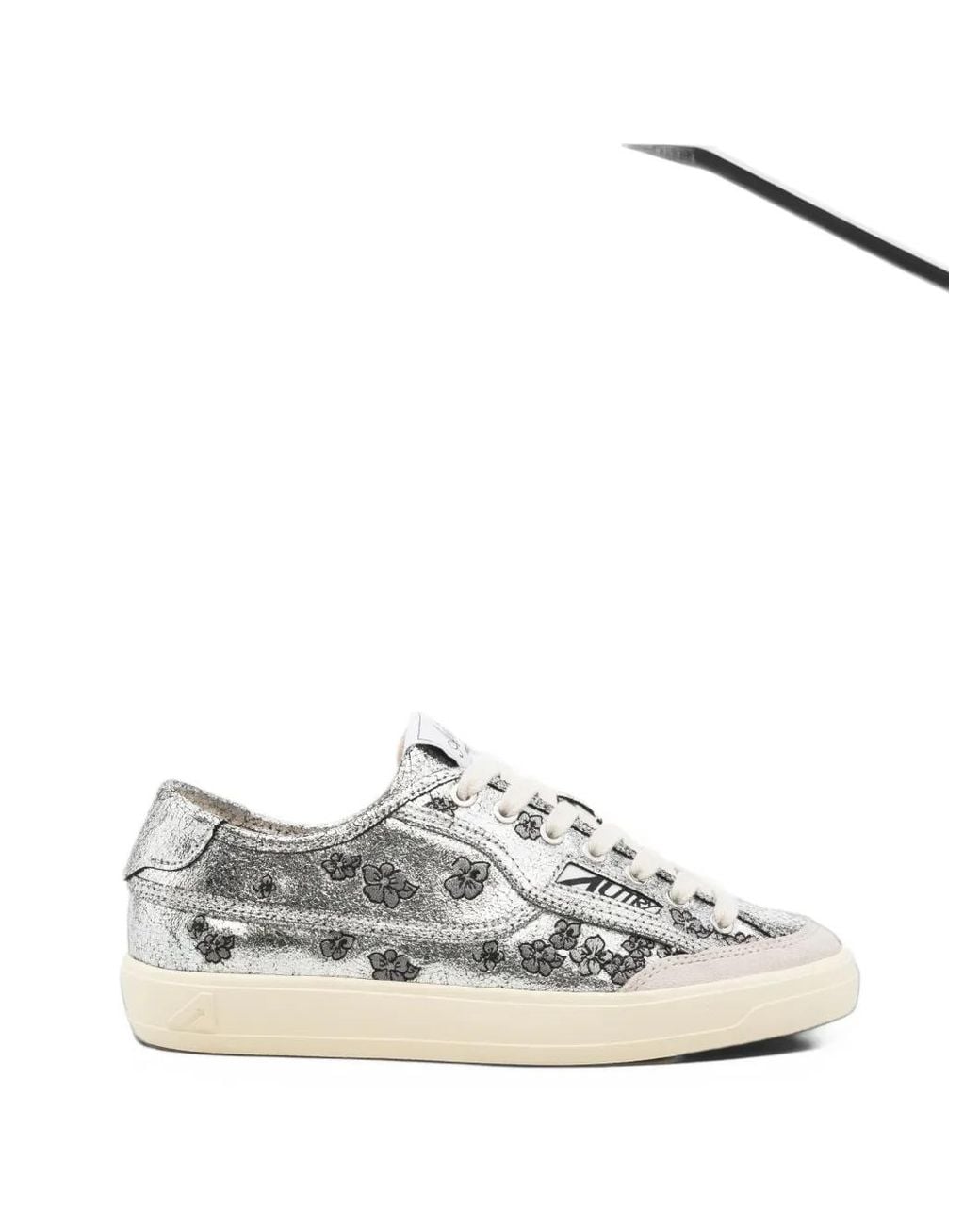 Autry White Floral-Print Crackled-Leather Sneakers