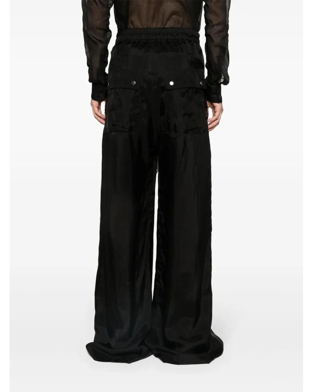 Rick Owens Black Bela Satin Wide-Leg Trousers for men