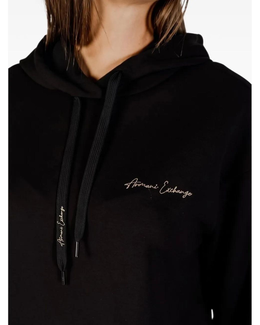ARMANI EXCHANGE Black Logo-Lettering Hoodie