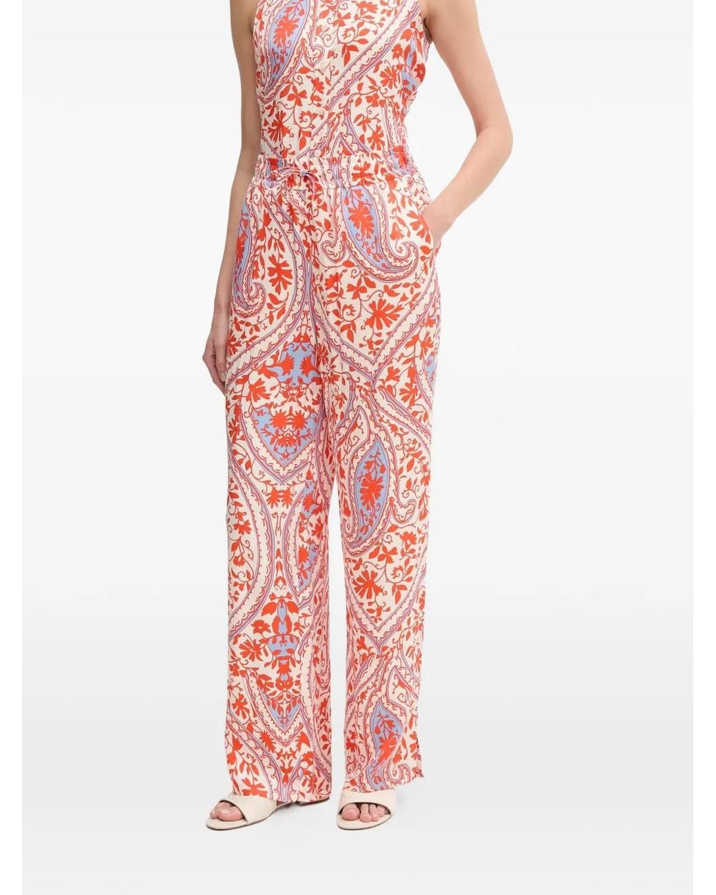 MARC AUREL Red Floral Print Drawstring Trousers
