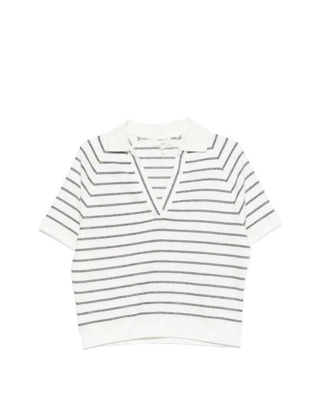 MAISON 123 Gray Lilas Striped V-Neck T-Shirt