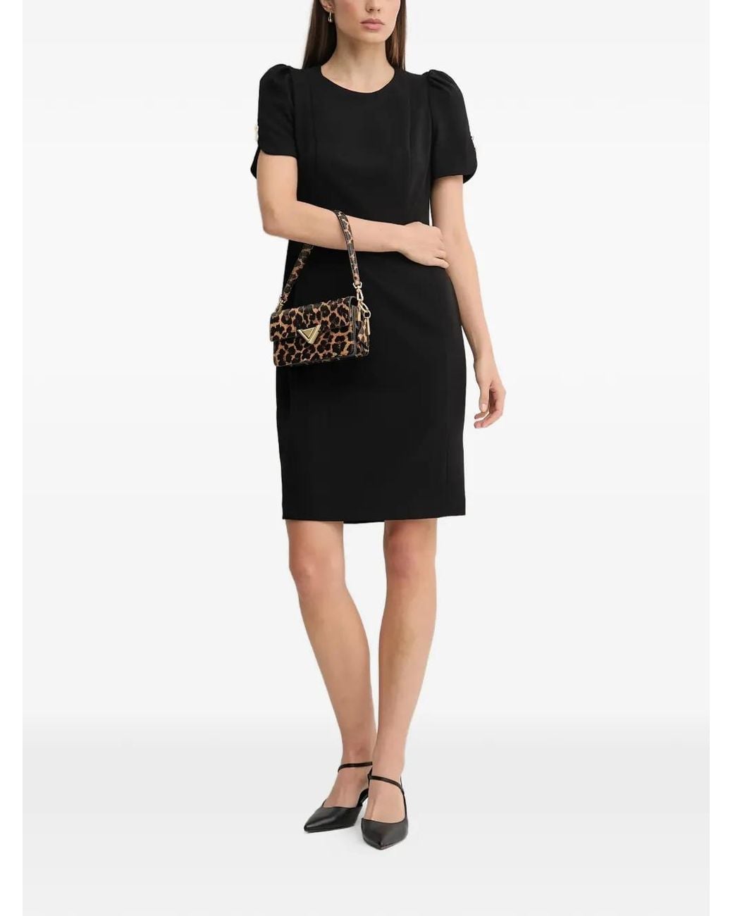 DKNY Black Puff-Sleeve Button Mini Dress