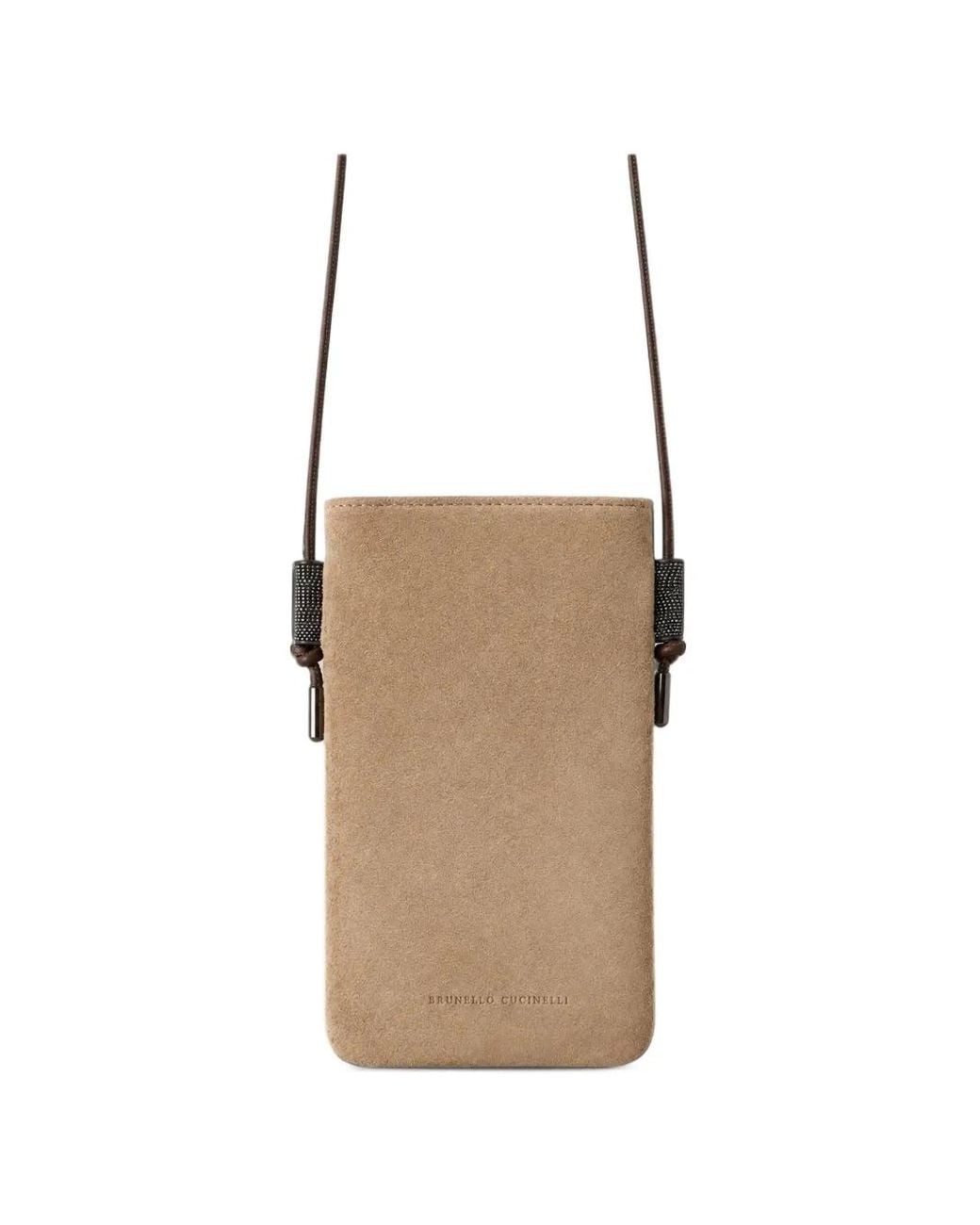 Brunello Cucinelli White Suede Logo-Embossed Crossbody Bag