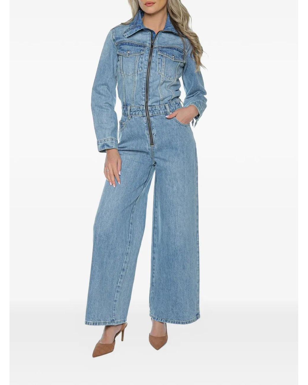 One Teaspoon Blue Charli Zip-Front Jumpsuit