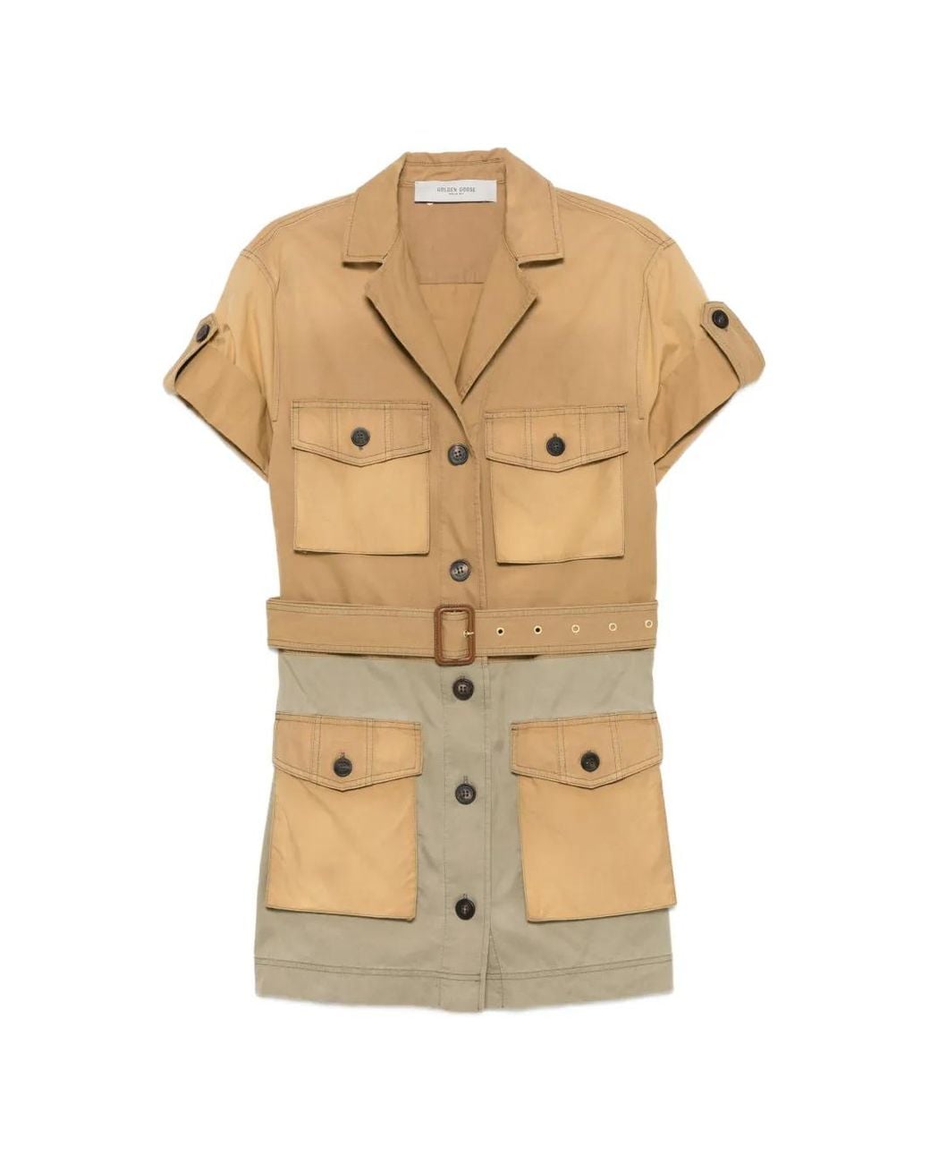 Golden Goose Deluxe Brand Natural Short-Sleeved Belted Dress With Button Closure
