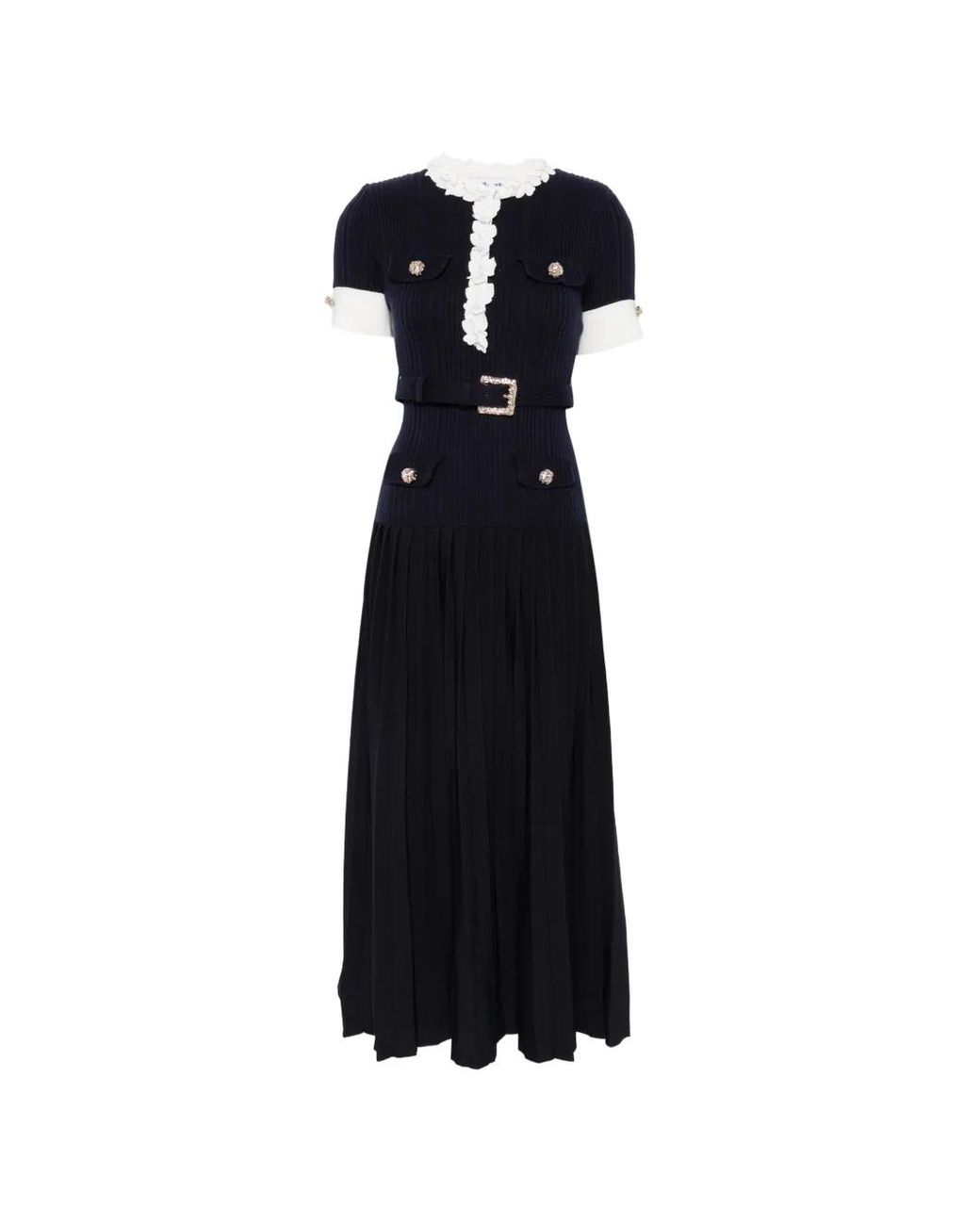 Self-Portrait Black Rib Knit Midi Dress