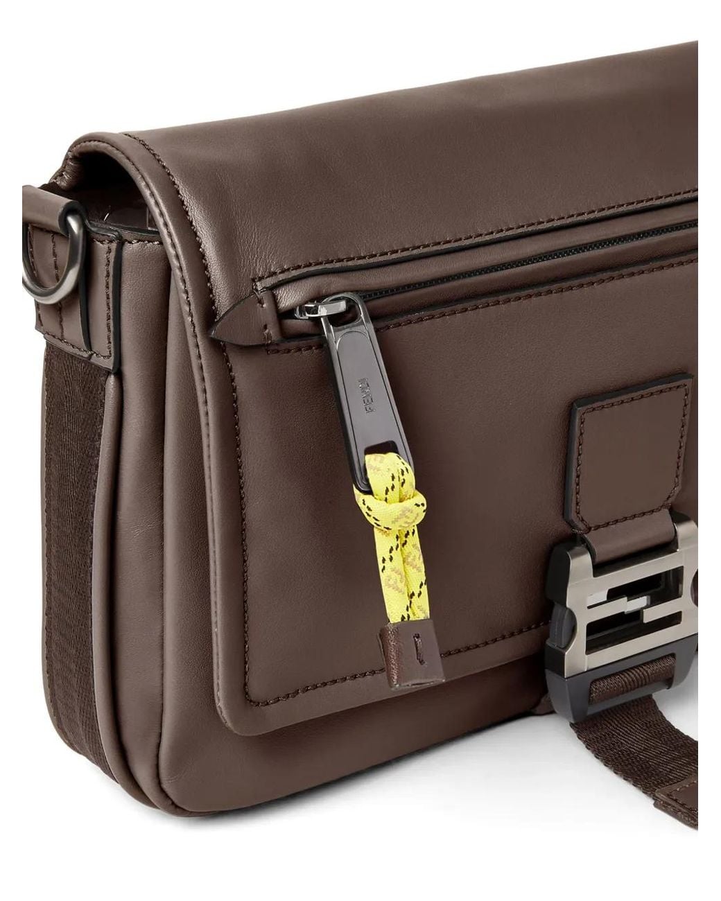 Fendi Brown Flux Leather Messenger Bag for men