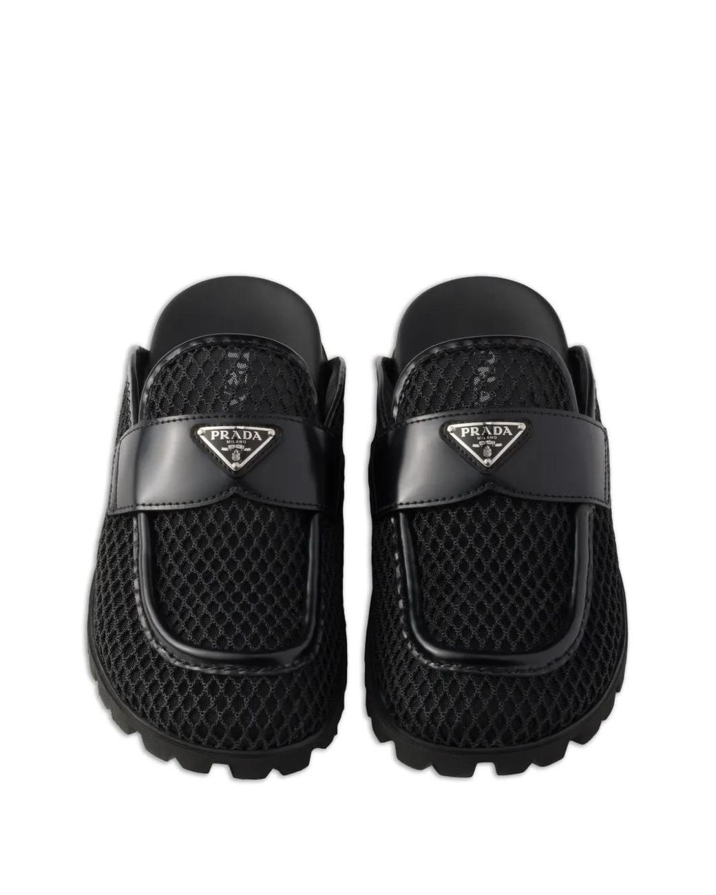 Prada Black Triangle Logo Mules