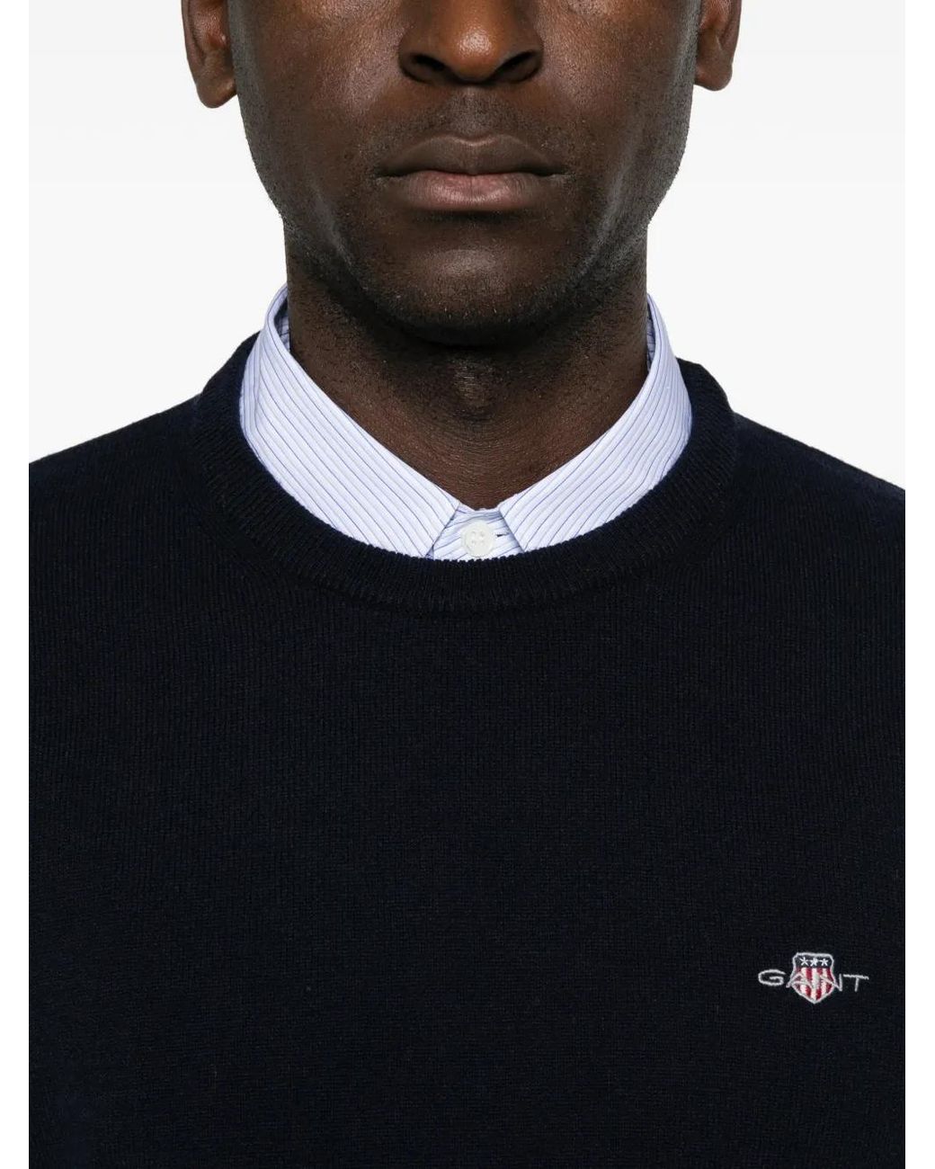 Gant Black Lambswool Crew-Neck Sweater for men