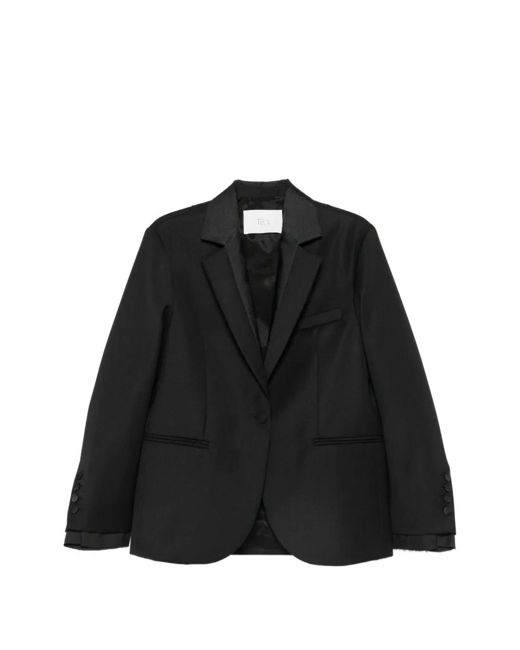 Tela Black Satin-Trim Single-Breasted Blazer