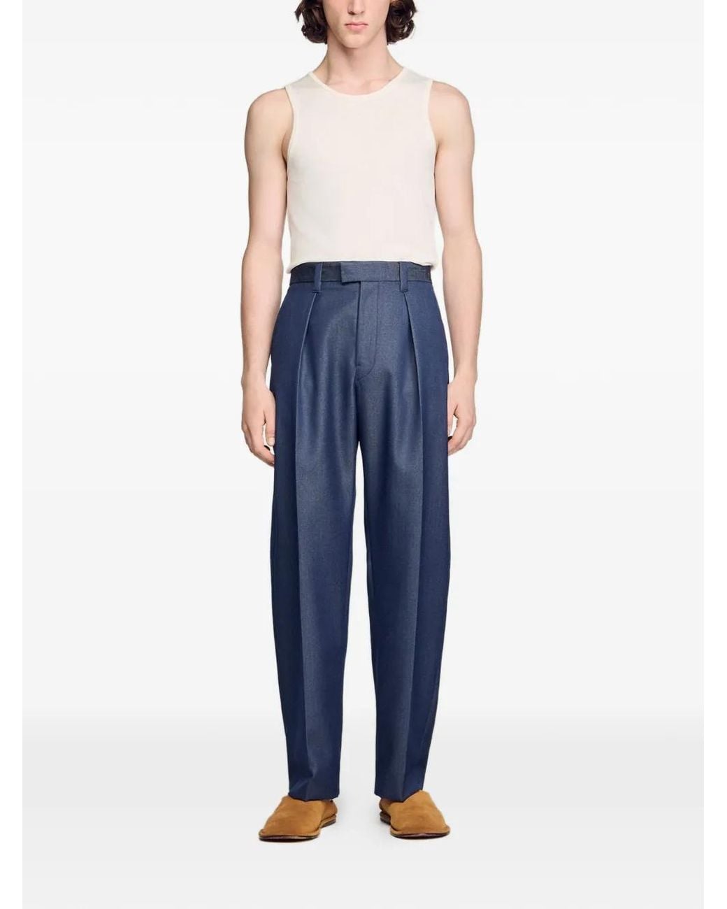 Sandro Blue Pleated Loose Fit Trousers for men