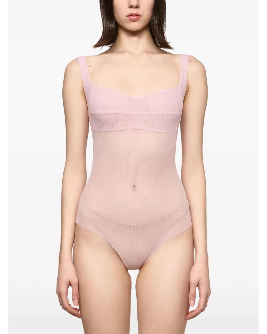 Atu Body Couture Pink Square-Neck Zip-Fastening Bodysuit