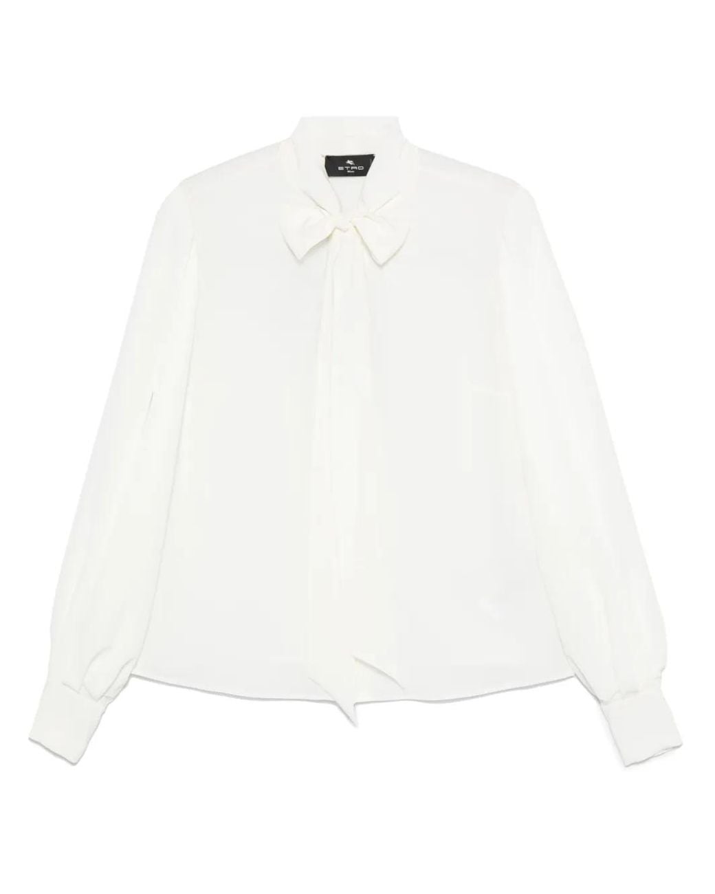 Etro White Natural Silk Blouse With Bow Neck Shirt
