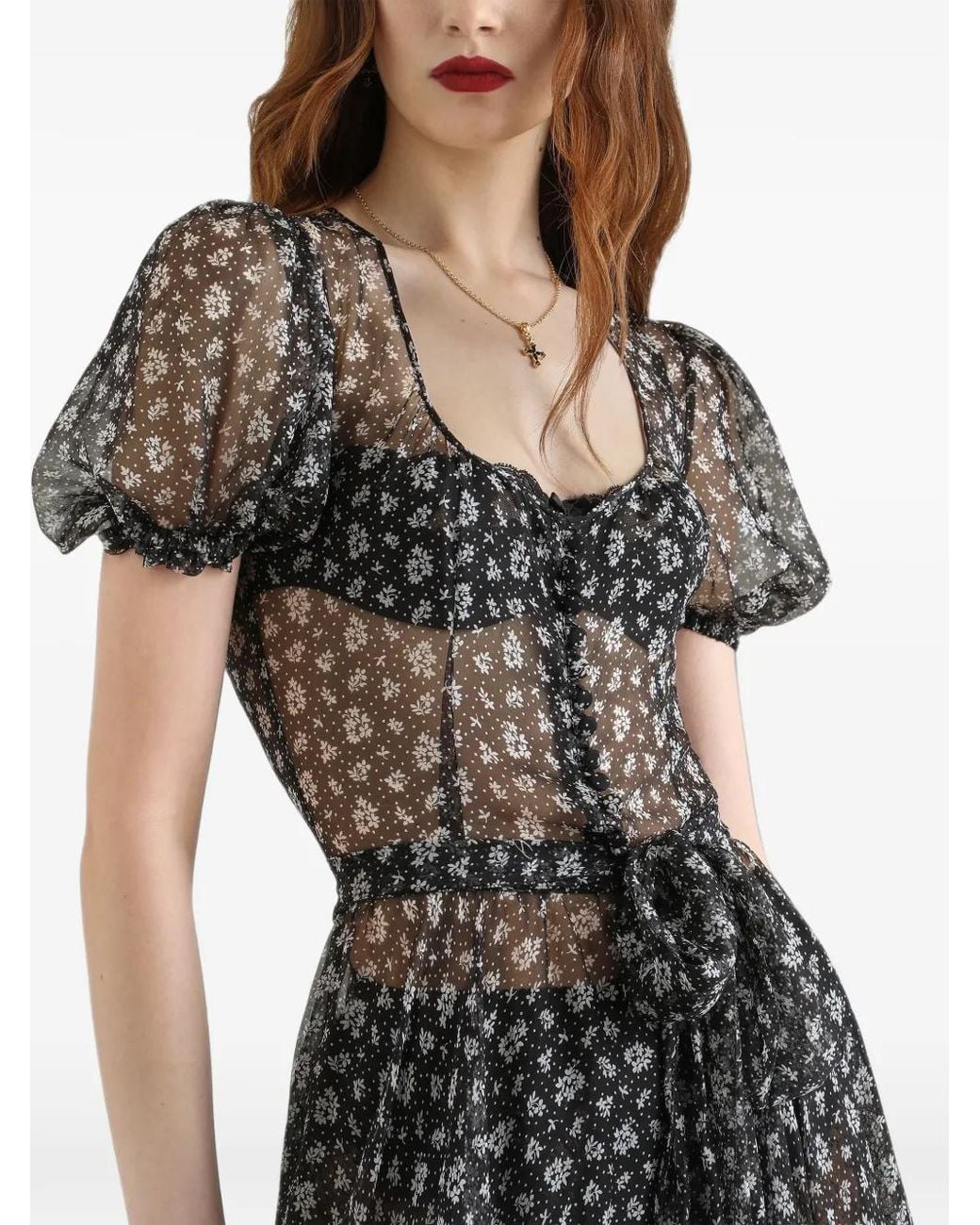 Dolce & Gabbana Black Floral Print Chiffon Dress