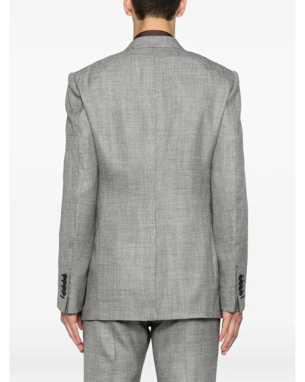 Tom Ford Gray Herringbone-Pattern Peak-Lapels Blazer for men