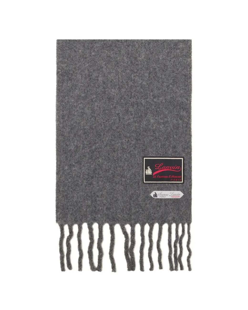 Lanvin Gray Logo-Patch Fringed Scarf