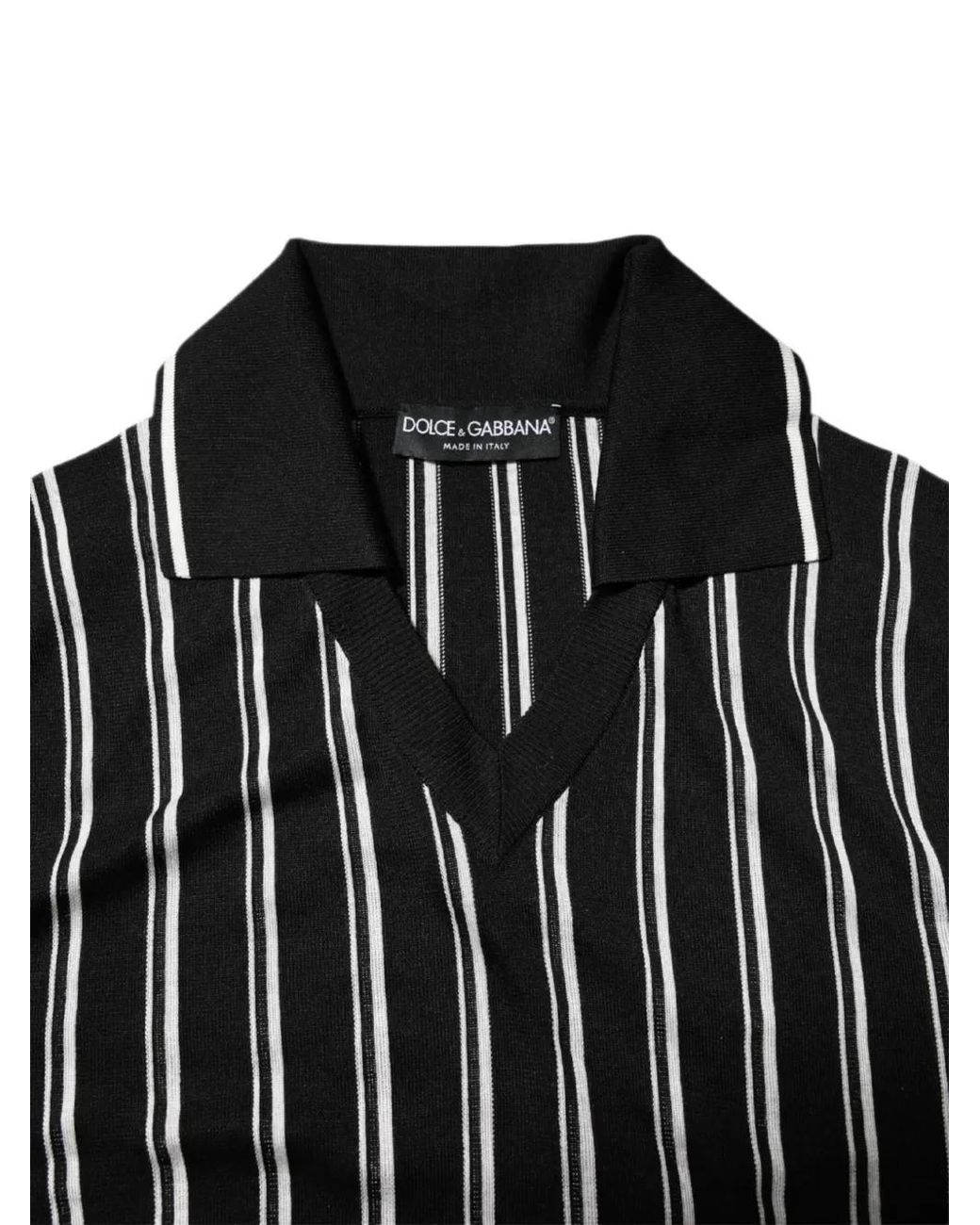 Dolce & Gabbana Black Striped-Pattern V-Neck T-Shirt for men