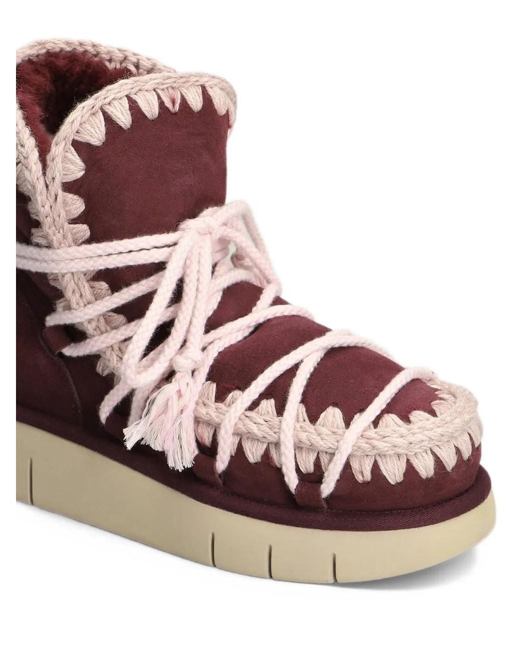 Mou Pink Eskimo Bounce Crochet-Trim Lace-Up Boots