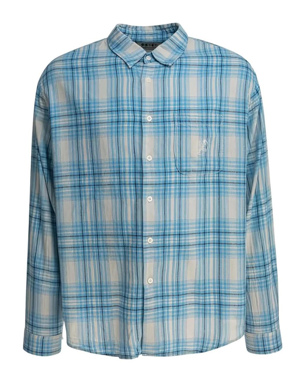 Thisisneverthat Blue Checked Embroidered Shirt for men