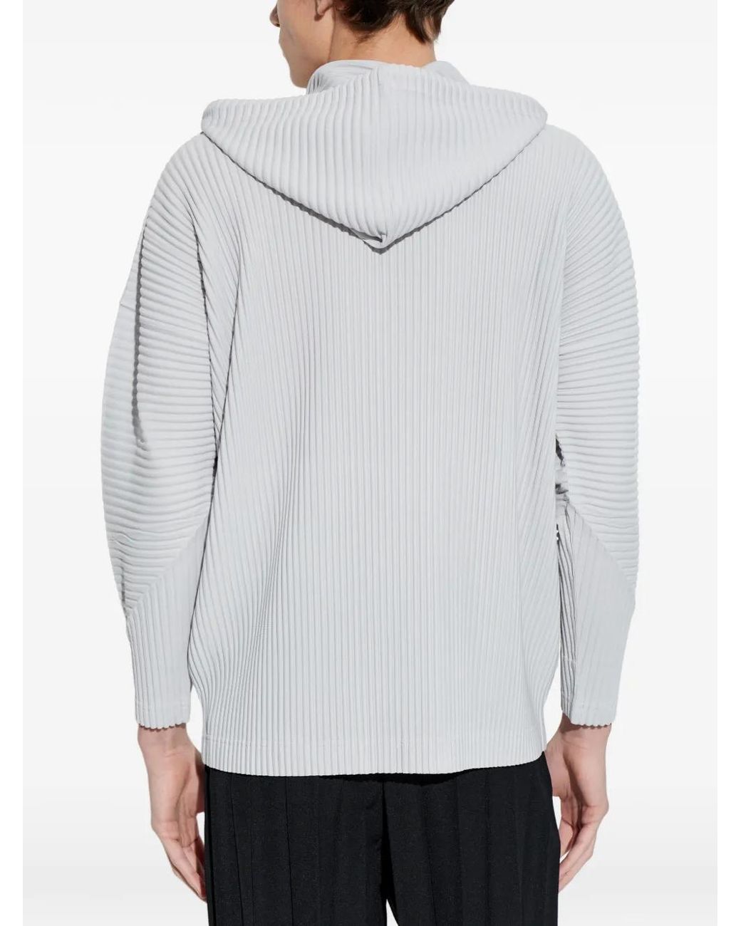 Homme Plissé Issey Miyake White Hooded Pleated Jacket for men