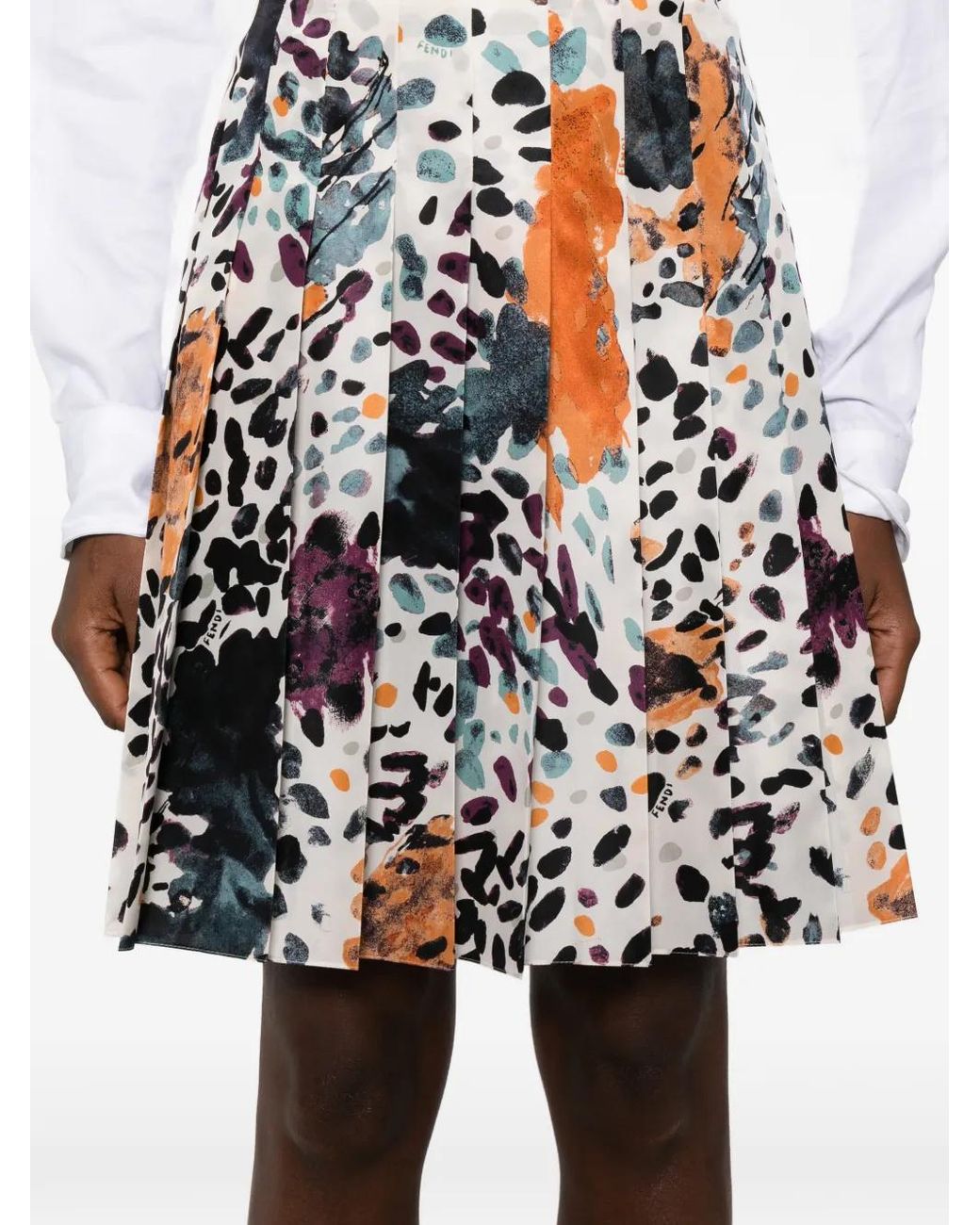 Fendi White Ivory Printed Silk Skirt