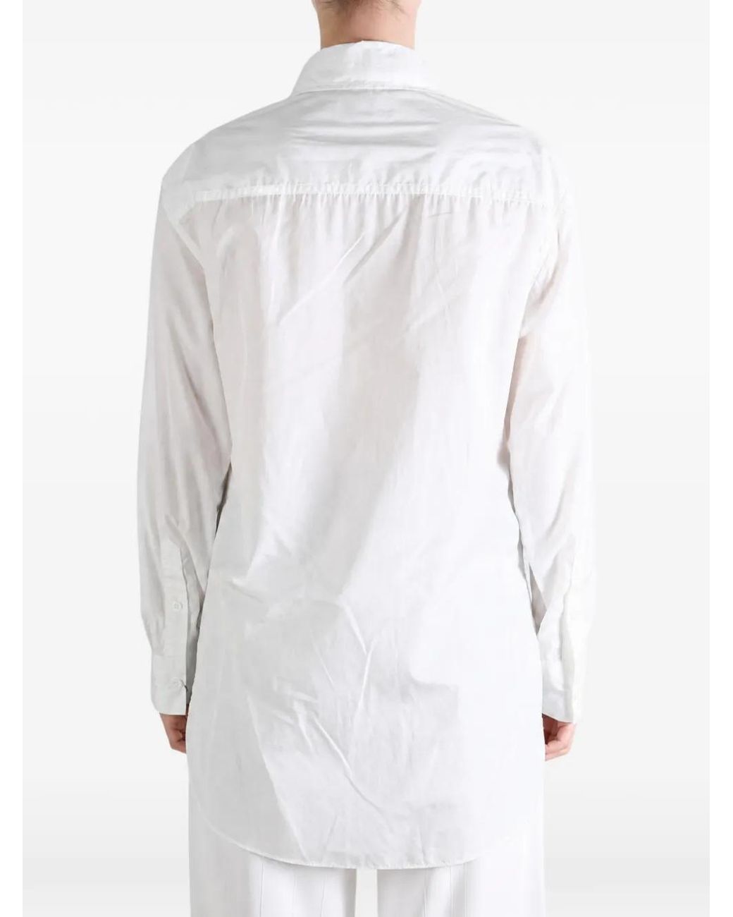 Y's Yohji Yamamoto White Chemise À Col Noué Et Poche Poitrine