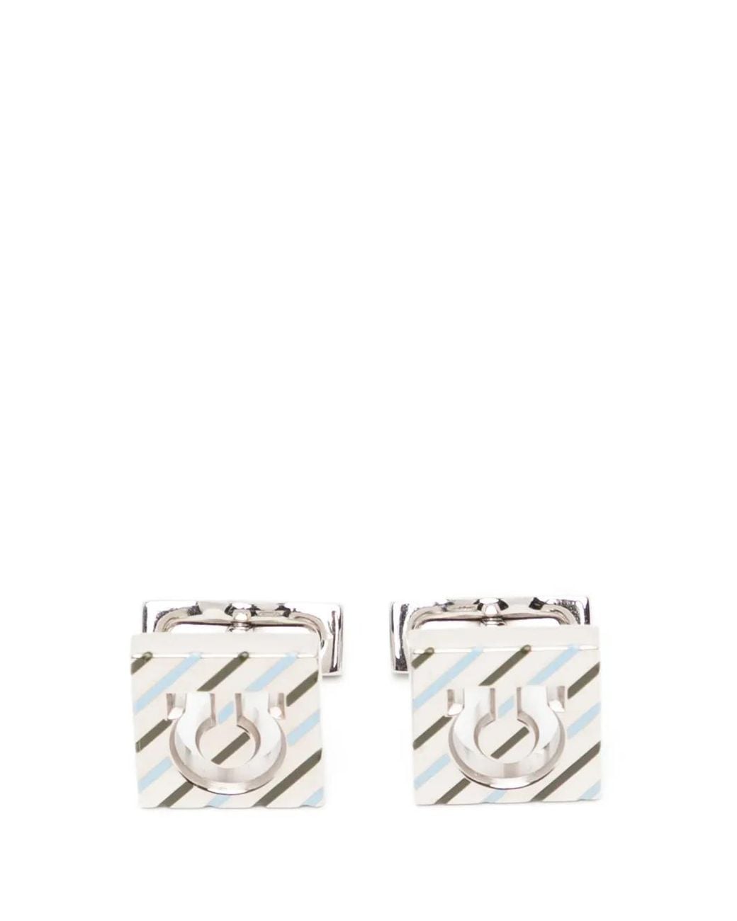Ferragamo White Gancini Guilloché Cufflinks for men