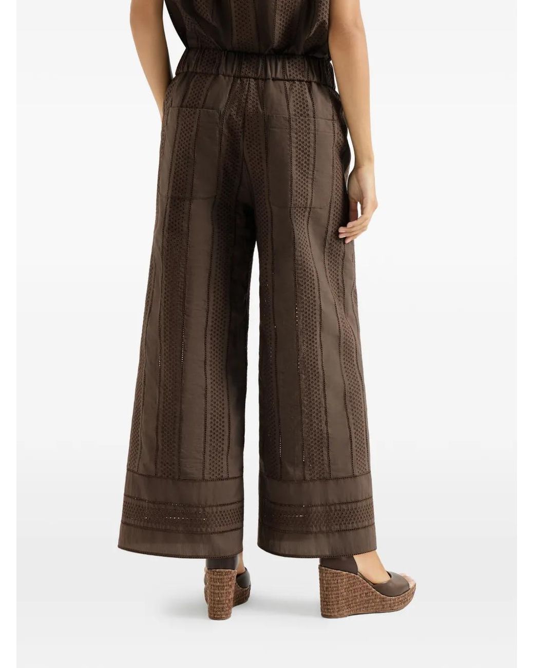 Brunello Cucinelli Brown Techno Cotton Poplin Broderie Anglaise Track Trousers