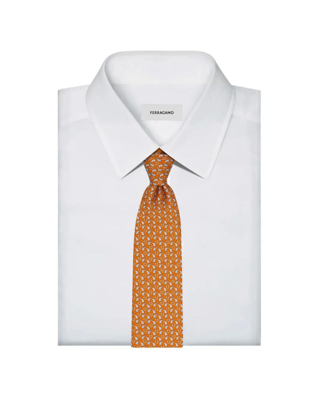 Ferragamo White Baby-Elephant-Print Silk Tie for men