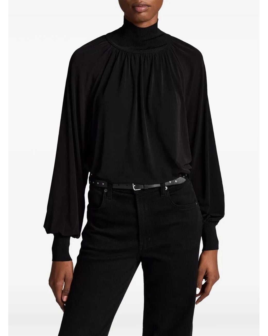 Vince Black Gathered Rib-Trim Sweater