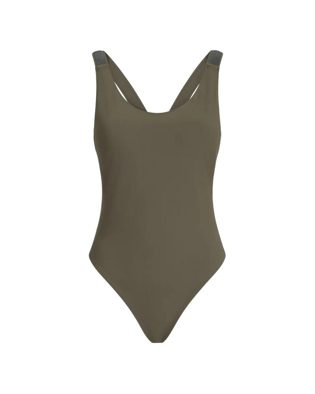 Brunello Cucinelli Green Techno Jersey Monili Swimsuit