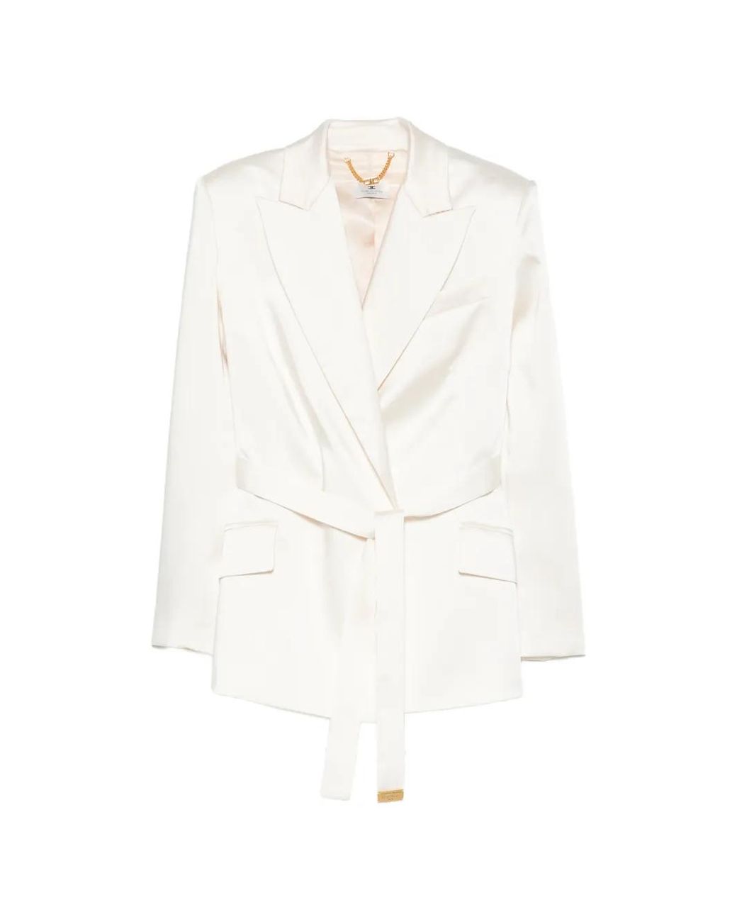 Elisabetta Franchi White Stretch Satin Jacket With Belt