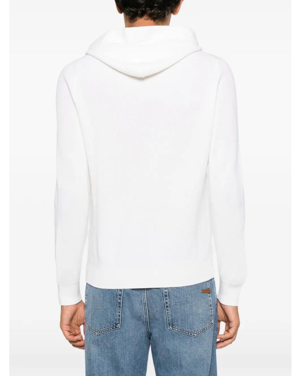 Magazzino Ricambi White Ribbed-Knit Drawstring Hoodie for men