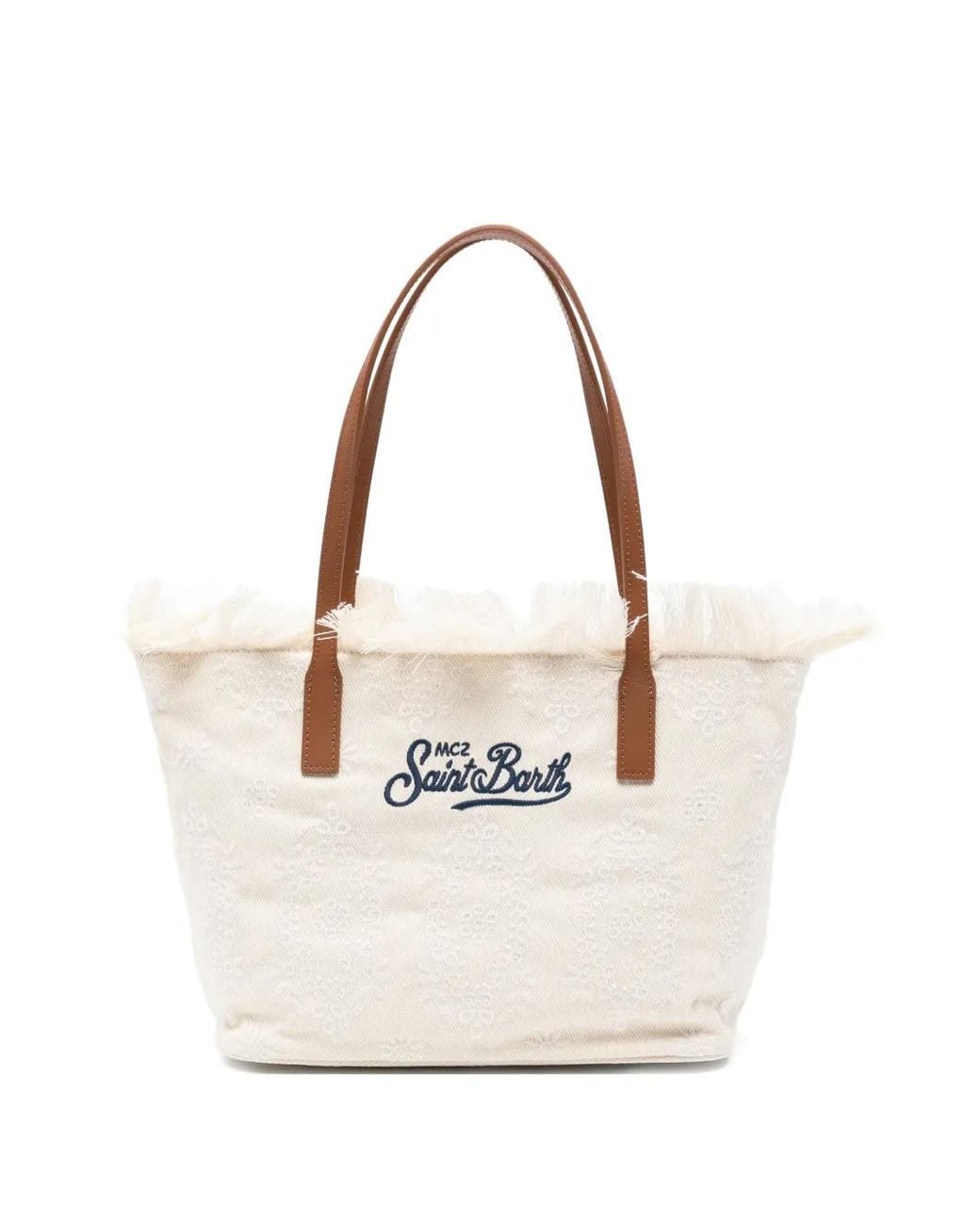 Mc2 Saint Barth White Mid City Fringed Floral Shoulder Bag