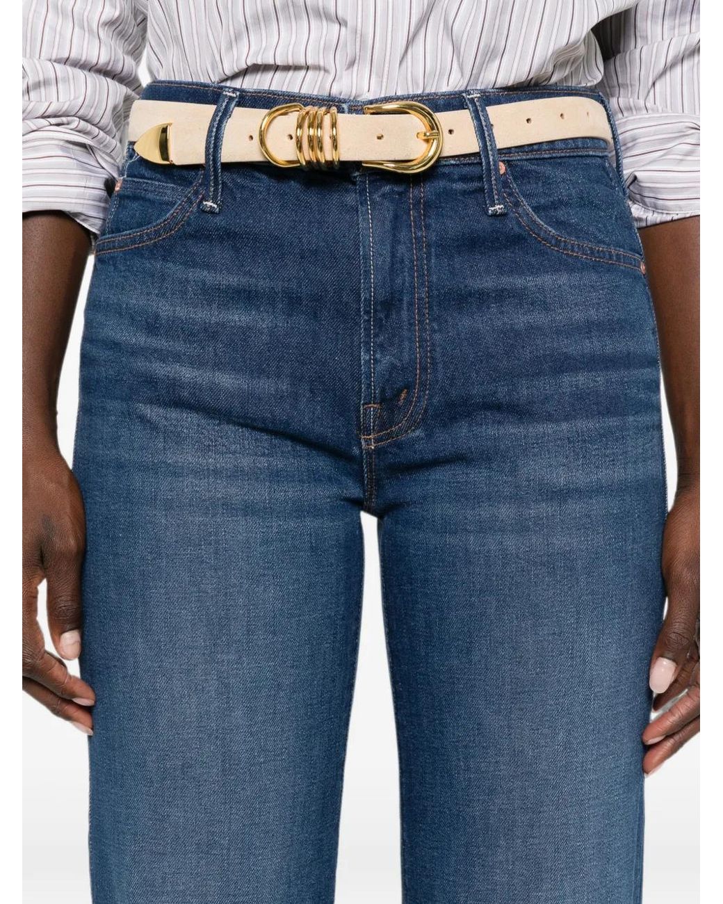 Mother Blue Faded-Effect Whiskered Jeans