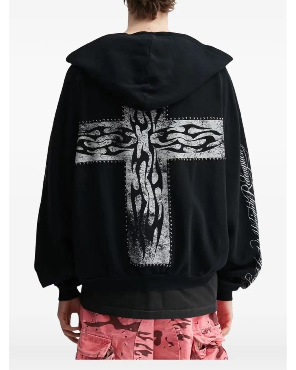 HELLSTAR Black Stud-Embellished Graphic-Print Hoodie for men