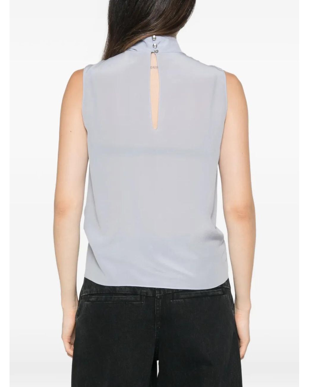 Patrizia Pepe Blue Blouse Plissée À Col Montant