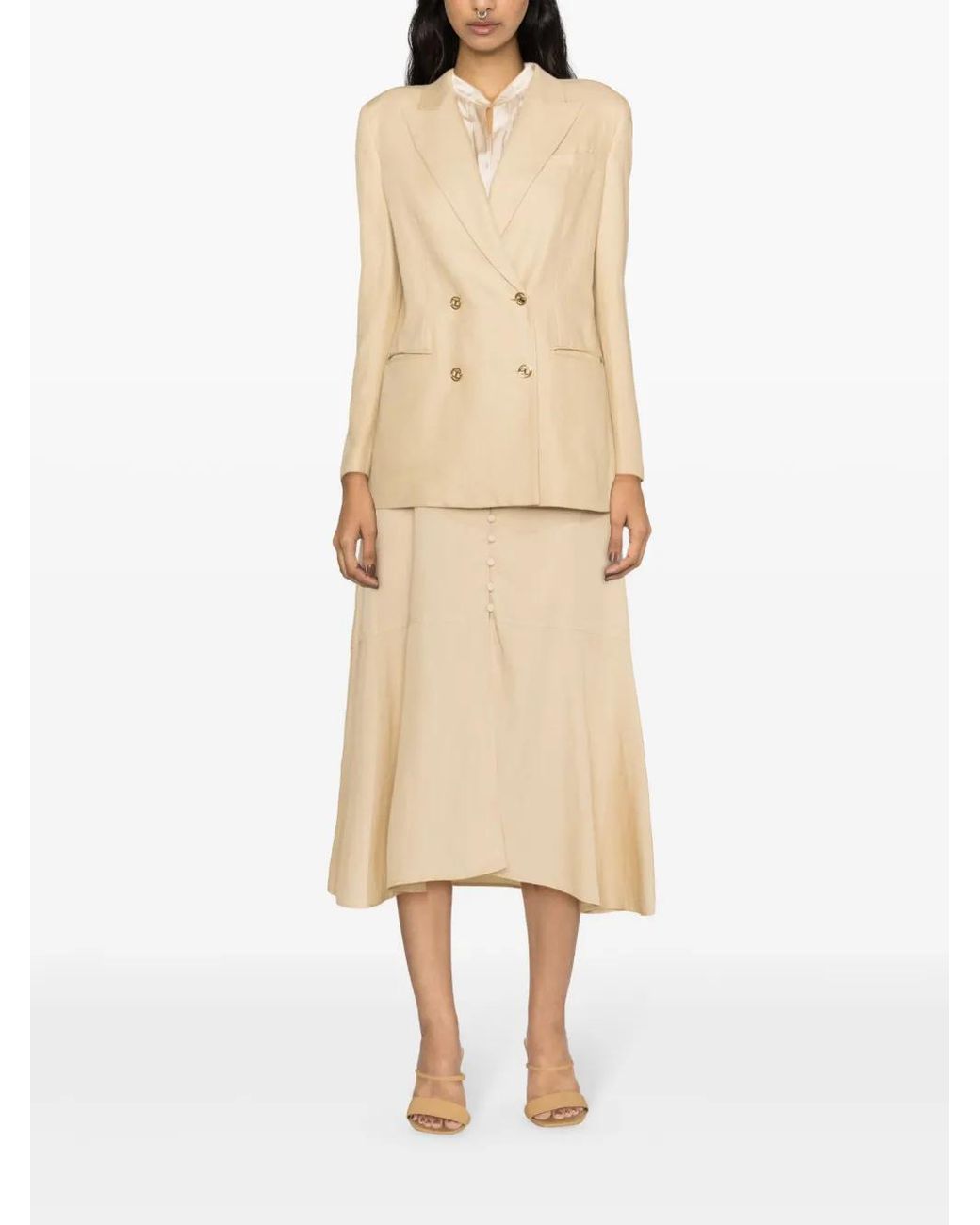 Twinset Natural Double-Breasted Twill Blazer