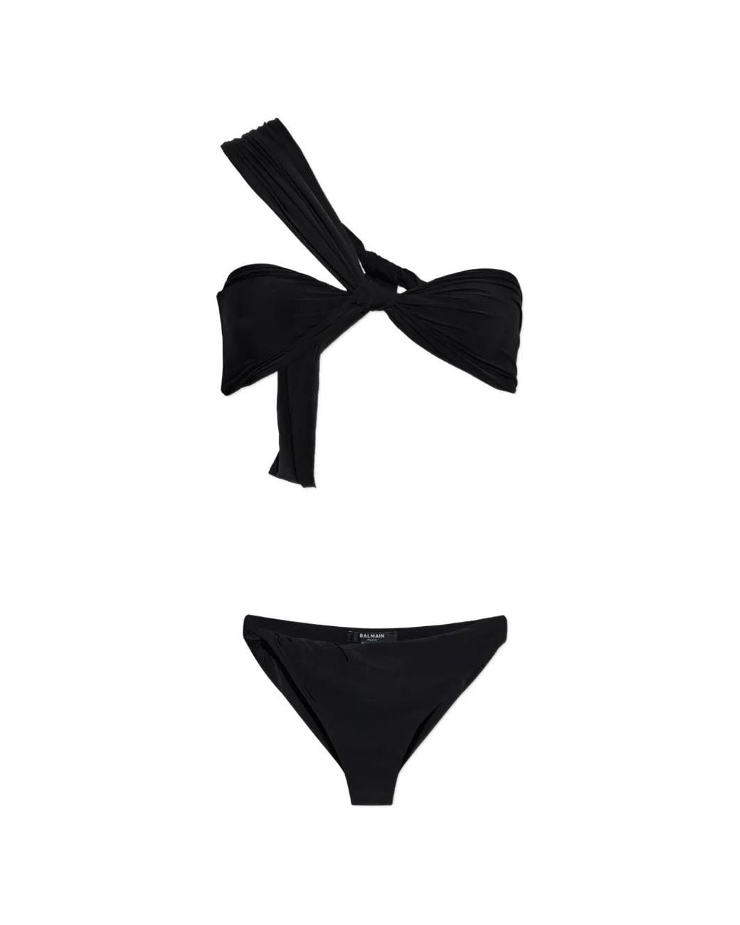 Balmain White One-Shoulder Knotted Bikini