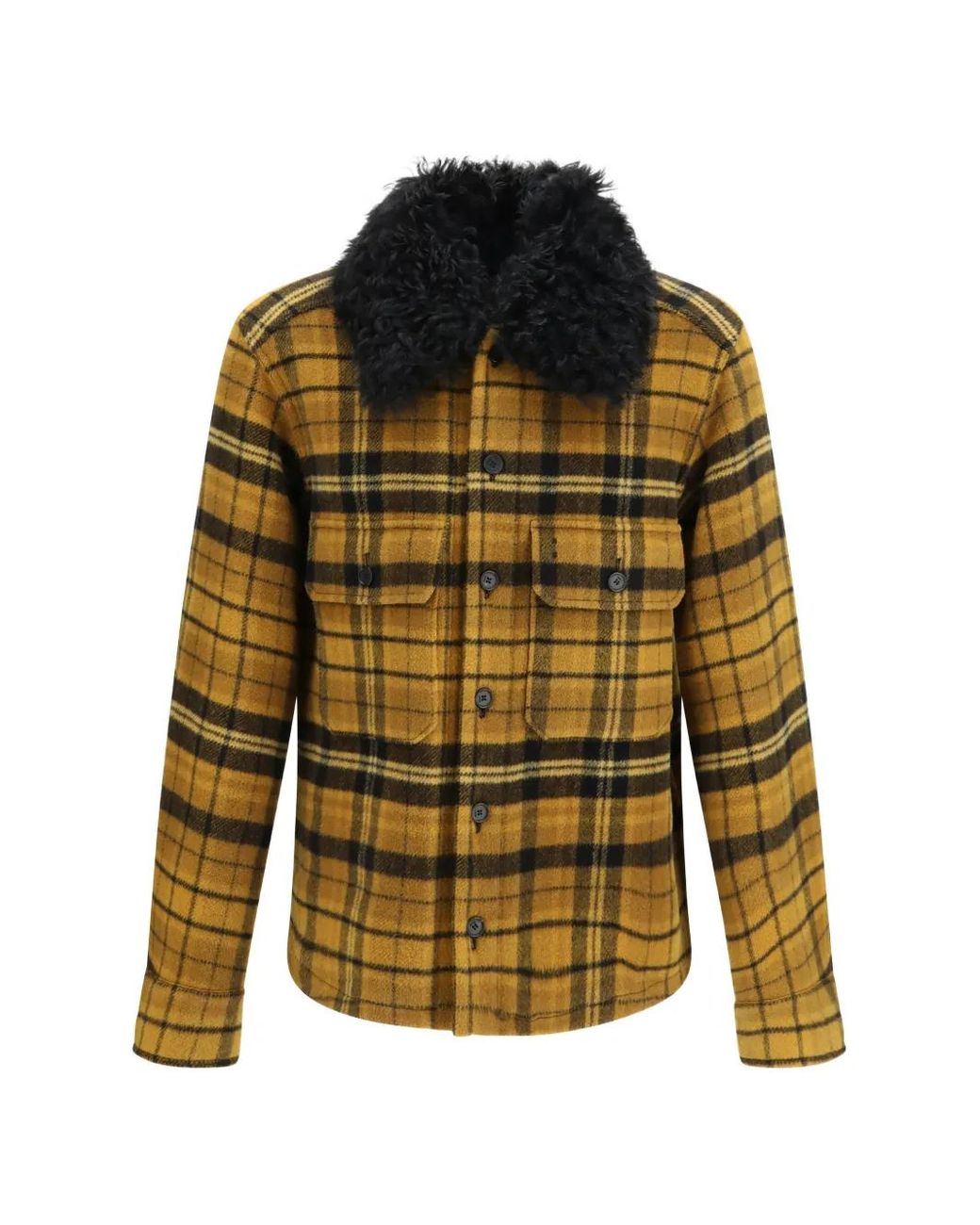 Fendi Yellow Check-Pattern Wool Jacket for men