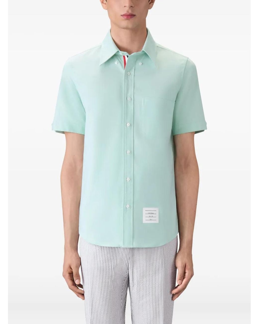 Thom Browne Blue Patch-Pocket Short-Sleeve Shirt for men