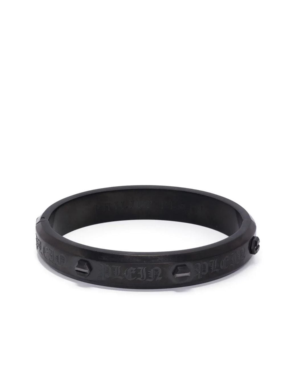Philipp Plein Black Hexagon Logo-Engraved Bracelet for men