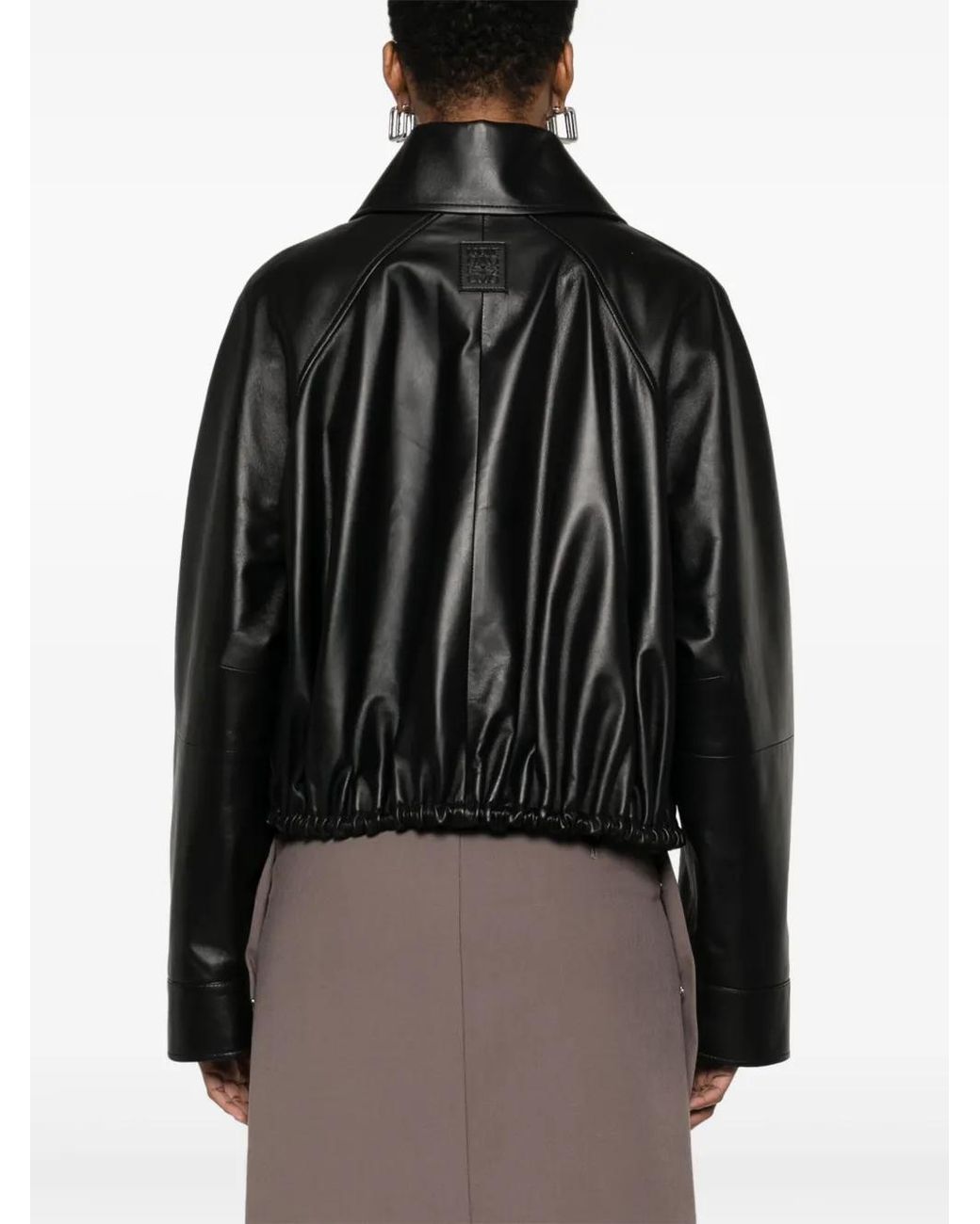 Loewe Black Drawstring-Hem Leather Jacket