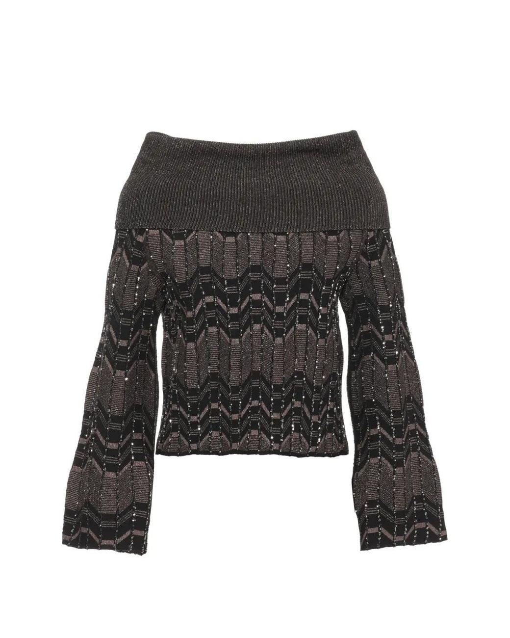 D.exterior Black Sequin-Embellished Chevron-Knit Sweater