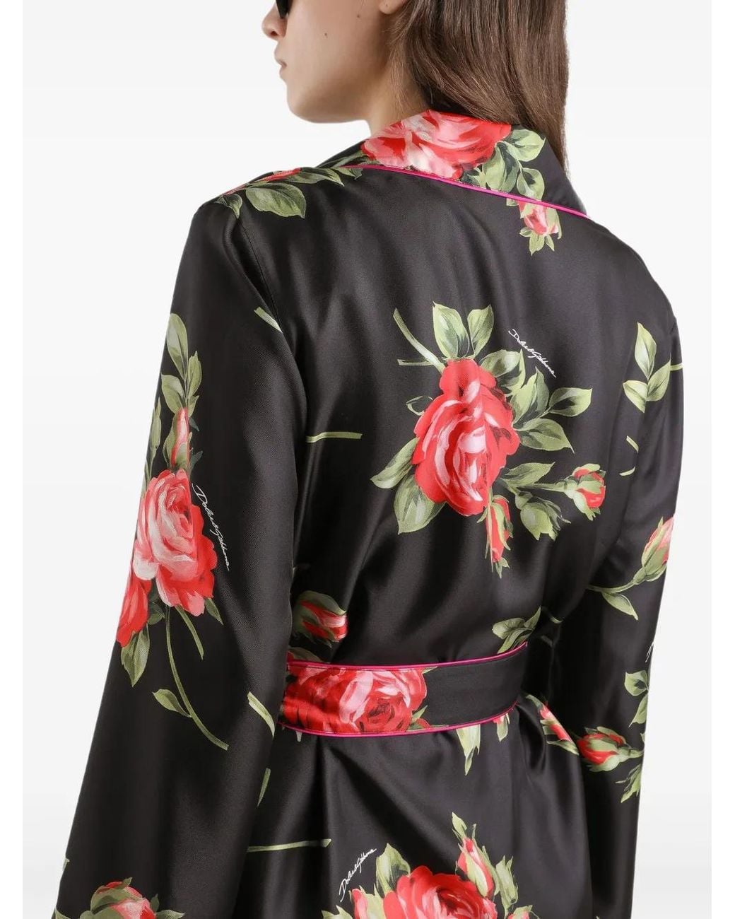 Dolce & Gabbana Black Dolce & Gabbana Roses Bouquet Print Silk Shirt