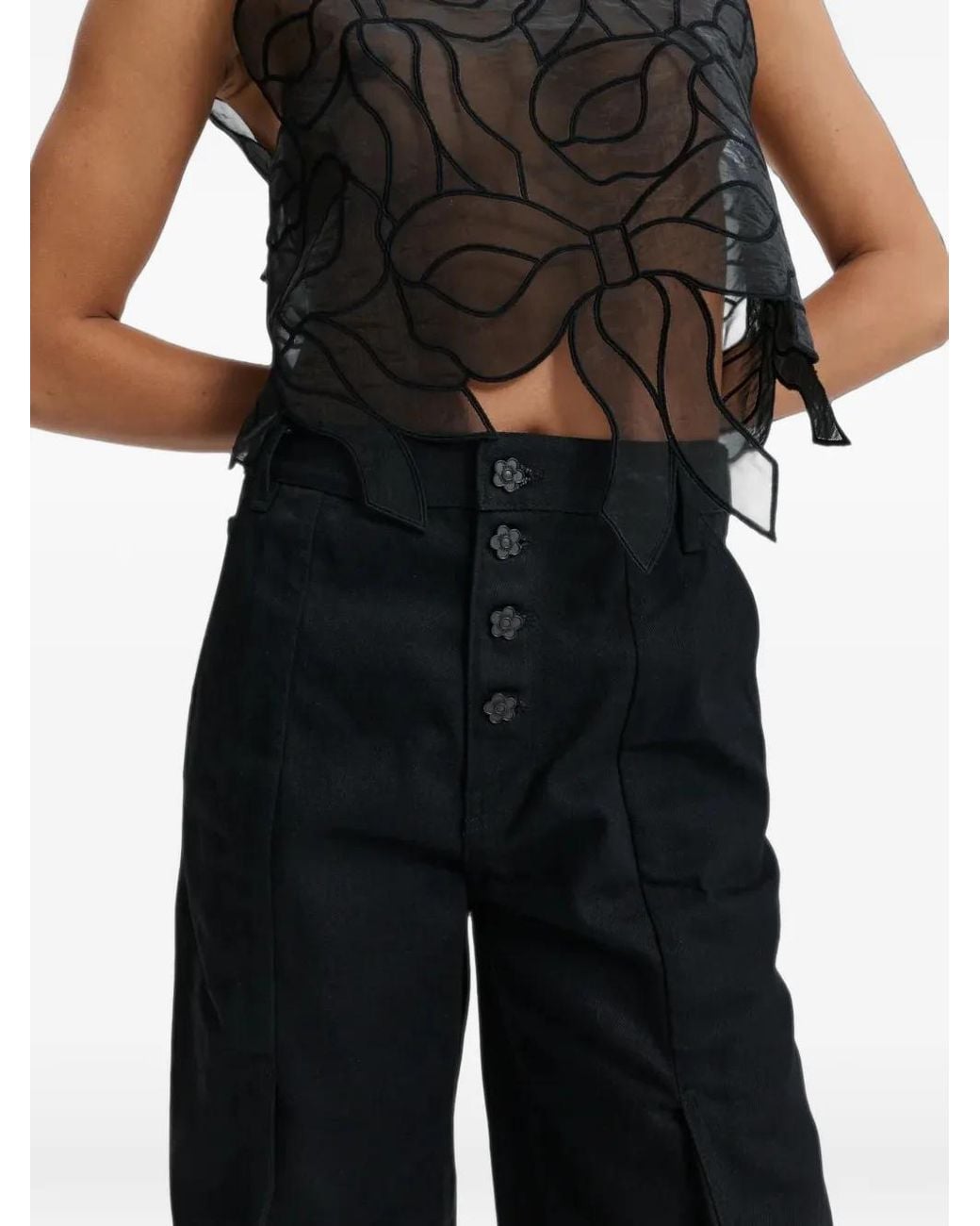 CECILIE BAHNSEN Black Pantalon Droit À Boutons Fleurs