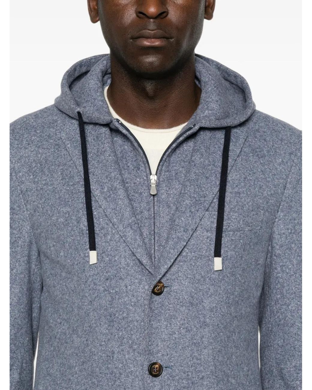 Eleventy Blue Layered-Effect Hooded Jacket for men